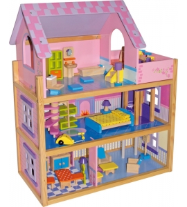 Úžasný drevený dom s nábytkom Ružový