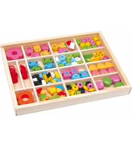 Box s drevenými korálkami na navliekanie 